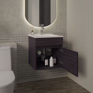 Primavera 18 Inch Wide Floating Bathroom Vanity With Cabinet And <b>Shelves</b> <b>Black</b> - Product Image 2