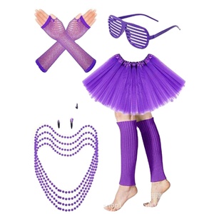 Conjunto clásico de los años 80 para mujer, collar de neón, persianas, gafas, pendientes, red de pesca, guantes, conjunto de pierna, conjunto de falda tutú - Product Image 3