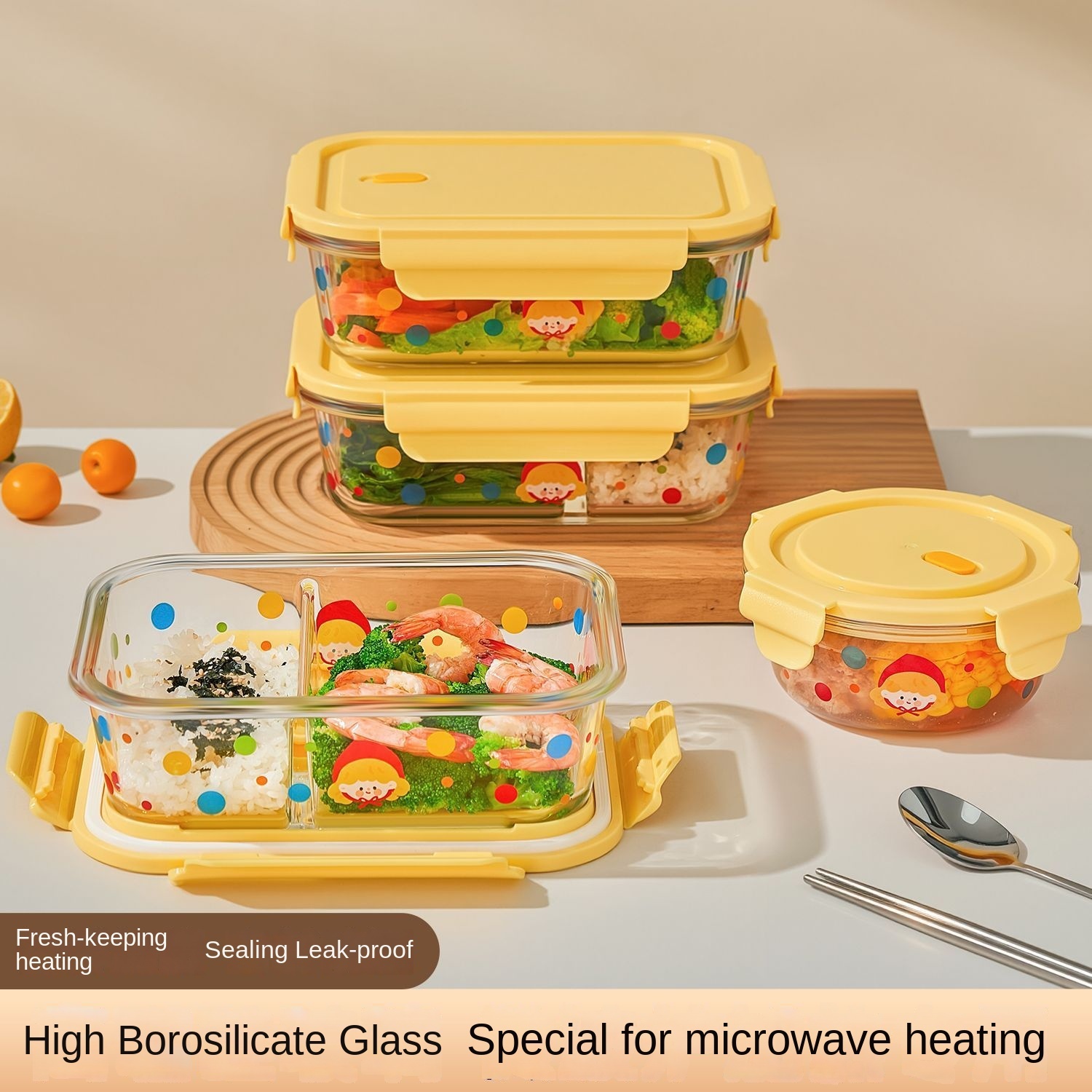Food Grade Borosilicate Glass Storage Container Set Waterproof Freshness Preservation Printing Eco-Friendly Large Capacity