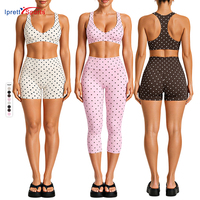 Nouvel ensemble tendance 2 pièces à pois en Spandex/Nylon : Soutien-gorge de sport dos nageur et pantalon de yoga pour femme, absorbant les chocs et évacuant l'humidité