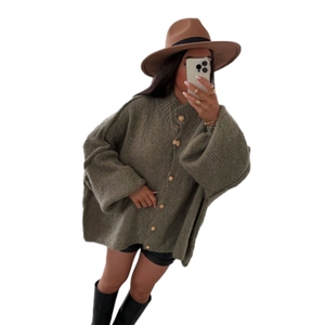 Suéter Cárdigan de Mujer para Otoño e Invierno, Color Sólido, Estilo Británico Retro, con Botones y Mangas Murciélago, a la Moda - Product Image 5