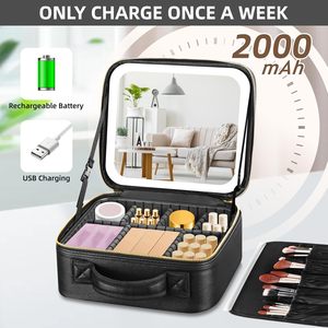 Organizador de Cosméticos, Caja de Maquillaje con Separador y Espejo Iluminado Desmontable - Product Image 3