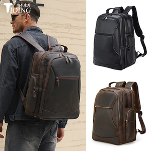 Tiding Genuine Leather <b>Backpack</b> 20-35L Waterproof Men's Travel Business Laptop Bag Dark <b>Brown</b> - Product Image 1