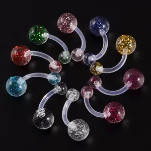 10 Cái/lốc 14 Gam Mang Thai Belly Button Nhẫn Linh Hoạt Bioplast Sport Thai Sản Navel Người Giữ Công Nghiệp Flash Balls Body Piercing