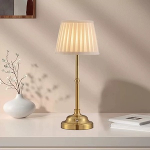 Lámpara de mesa inalámbrica recargable, atenuador de control táctil, <span class=keywords><strong>luz</strong></span> de escritorio Led, luces nocturnas de Metal con pantalla de lámpara de tela para comedor - Product Image 1