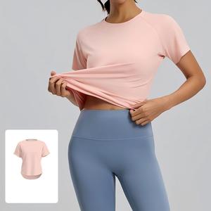 Wholesale Women <b>Raglan</b> Short Sleeve Yoga T Shirt Quick Dry Mesh Back Vent Athletic <b>Top</b> Loose Fit Running Workout Active Wear - Product Image 1