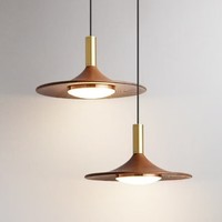 Lustre suspendu en acrylique à trois lumières de style japonais, couleur noyer, LED blanc chaud, 25-35 cm