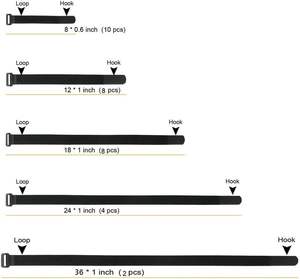 32 個の再利用可能なナイロン製調節可能な多目的ケーブルストラップとタイ、さまざまなサイズ (8 インチ～36 インチ) プレミアム品質 - Product Image 3