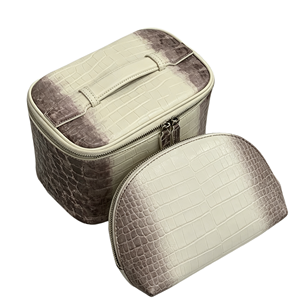 2 In 1 Crocodile Makeup Bag Set Gradient PU Leather Portable Handheld Cosmetic Bag Large Capacity Travel Wash Bag Store - Product Image 5
