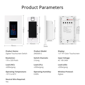 Interruptor de Pared Inteligente Zemismart Tuya Zigbee con Pantalla, 2 Canales, Monitoreo de Energía, <span class=keywords><strong>Mini</strong></span>, Estándar Estadounidense, Cable Neutro, Compatible con Alexa y <span class=keywords><strong>Google</strong></span> <span class=keywords><strong>Home</strong></span> - Product Image 6
