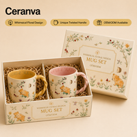 Tasse à café en céramique à imprimé floral ours de dessin animé, poignée torsadée spéciale, personnalisable OEM/ODM, pour la maison, vente en gros