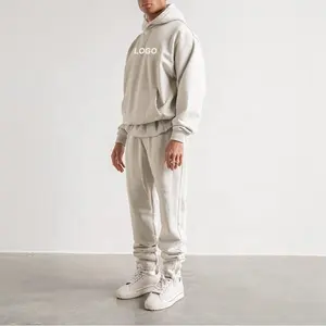 OEM Personalizado Algodão Em Branco Hoodie e Jogger Sweatpants Set Jogging Suit Oversized Tricô Sweatsuit para Homens