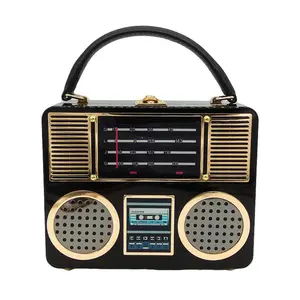 New model vintage fashion FM radio recorder black box bag acrylic clutch box purse