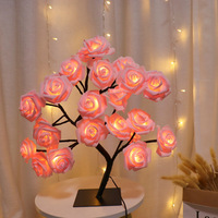 Lampu Meja Mawar Led 45Cm 24Led, Lampu Malam Bunga Romantis untuk Pernikahan Kamar Tidur Dekorasi Dalam Ruangan Lampu Pohon Bonsai Bunga Mawar