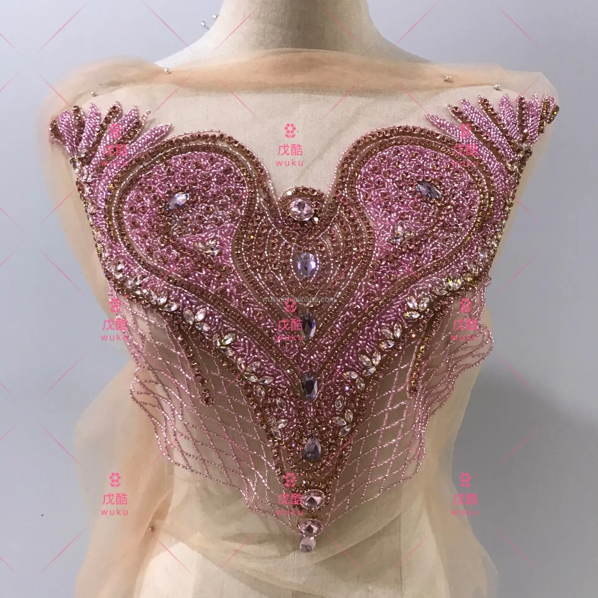 전체 조각 tulle applique 패치 가운 웨딩 드레스 핑크