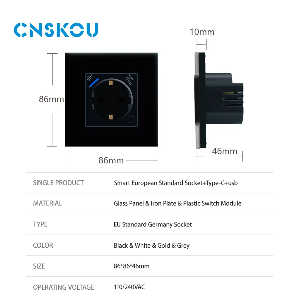 Vetro di fabbrica PD20W caricatore rapido 16A USB europeo germania TUYA casa intelligente WIFI tipo-C presa con Alexa Google casa Alice