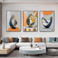Dekorasi Ruang Tamu Proyek Hotel Modern, Poster Cetak 3D HD Abstrak Emas Mewah, Set 3 Buah Porselen Kristal
