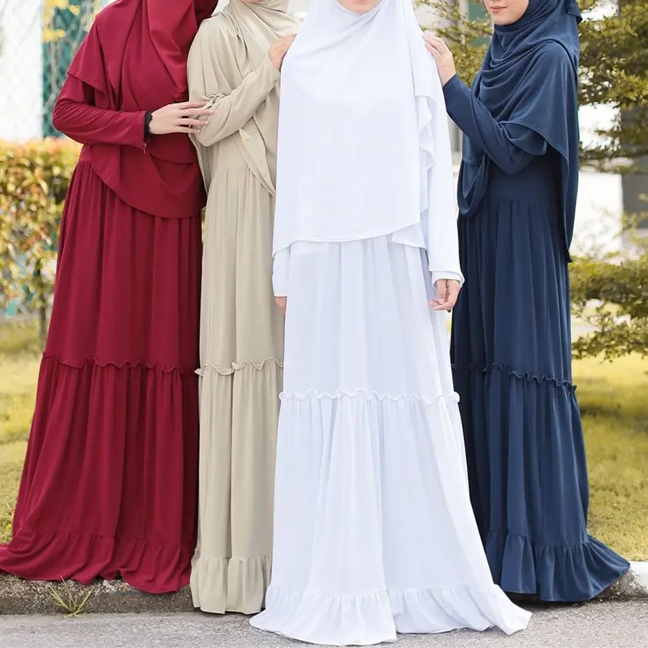 Großhandel islamische Kleidung Maxi Abaya Muslim Overhead Jilbab Islamische Türkei Gebets kleid Jersey Kimono Kleid mit Hijab