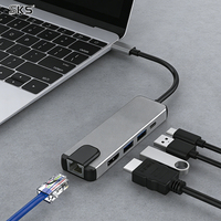 Base de Conexión Tipo C 5 en 1 de Alta Velocidad con RJ45 para USB 2.0 y 3.0, Carga Rápida, Aleación de Aluminio para iPad Pro, Laptops Delgadas y iOS