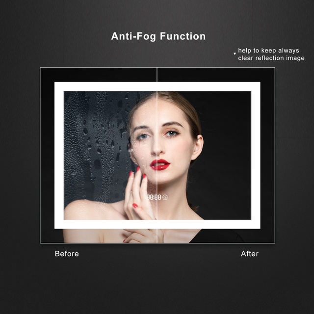 Zhongshan Lonki High Quality Led Illuminated Bathroom Smart Mirror with Clock Time Shows