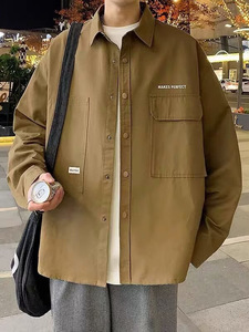 Veste <span class=keywords><strong>de</strong></span> <span class=keywords><strong>travail</strong></span> à manches longues pour hommes, nouvelle mode style hongkongais, printemps-automne, cardigan décontracté avec logo avant, <span class=keywords><strong>junior</strong></span> teint - Product Image 4