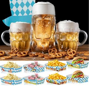 24 Pezzi Vassoi per Festa dell'Oktoberfest, Barchette di Carta Usa e Getta per Festival della Birra Tedesca, Vassoi per Snack Blu e Bianchi da Asporto - Product Image 2