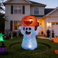 Décoration Gonflable d'Extérieur pour Halloween : Arche, Fantôme, Chaudron, Citrouille, Chauve-souris, avec Éclairage LED Multicolore 6-8 pieds pour Fête de Jardin