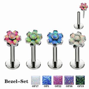 Titanium Draadloze Bezel Set Opaal Stenen Bloem Push Pin <span class=keywords><strong>Labret</strong></span> - Product Image 6