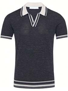 Polos casuales de alta calidad personalizados con logotipos personalizados, polos de manga corta para hombres, camisetas con cuello en V, prendas de punto para hombres - Product Image 5