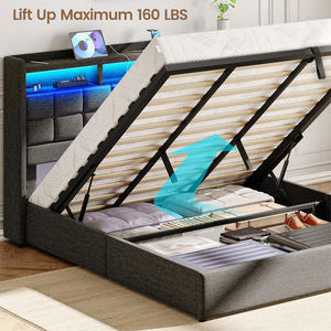 Sollevare la regina Full King Size Tufted materasso fondazione imbottita piattaforma LED <span class=keywords><strong>di</strong></span> stoccaggio telaio del letto Cama Bett w/stazione <span class=keywords><strong>di</strong></span> ricarica - Product Image 4