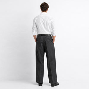 Pantalons de costume pour homme de qualité supérieure, à rayures fines, à jambes larges, <span class=keywords><strong>taille</strong></span> <span class=keywords><strong>haute</strong></span>, plissés, formels, pour le bureau - Product Image 2