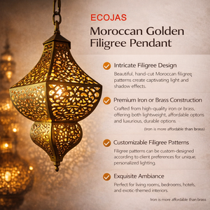 מנורת תלייה מרוקאית מעוצבת מפליז או ברזל, בסגנון פיליגרן מוזהב, עם חיתוך בהתאמה אישית - Product Image 3