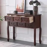 Console en bois massif nordique avec double tiroir, meuble d'entrée rétro décoratif, table de couloir de luxe léger pour la maison et l'hôtel