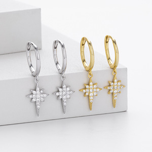 Boucles d'oreilles pendantes en argent 925 pour femme, motif étoile du Nord, en argent sterling S925, zircon, bijoux fins, cadeau pour femme, à porter au quotidien ou en soirée - Product Image 3