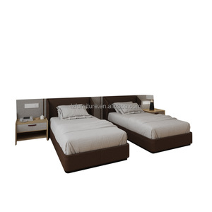 Fournisseur de meubles pour chambres d'hôtel 3 étoiles, sur mesure, lit plateforme en bois MDF simple ou double avec tête de lit et tables de chevet - Product Image 1