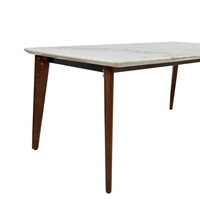Table à manger moderne avec options multi-tailles personnalisées, plateau en marbre naturel Swan Lake, pieds en bois massif couleur noyer, 6 places, appartement