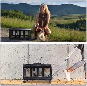 Sac de transport pour animaux de compagnie de luxe, souple, approuvé par les compagnies aériennes, avec fermeture éclair, pour chat et chien, avec roulettes amovibles, pliable - Product Image 5