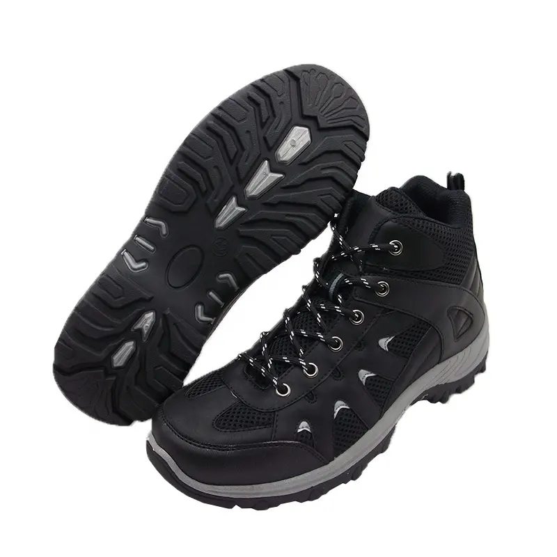 Hot selling lace up black color anti odor high ankle hiking boots men climbing mountain shoes