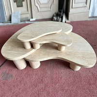 Mesa de Centro Moderna de Lujo con Base de Mármol Travertino para Sala de Estar, Juego de Mesa de Centro de Travertino para Café