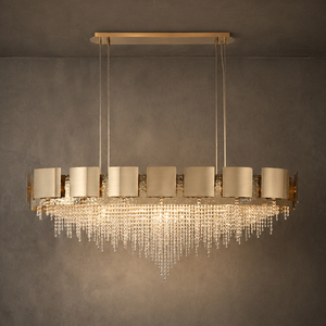 Decorative Rectangular Crystal Tassel Chandelier Polished Hammered Gold Metal Pendant <b>Light</b> For <b>Indoor</b> Space - Product Image 1