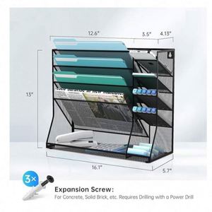 <b>Wall</b> File Organizer 5-Tier Office <b>Desk</b> Organizer with 4 Pen Holders <b>Wall</b> Organizer for Office with R-shaped Bottom Tray - Product Image 6