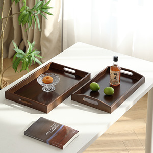 Rectangular Wooden <b>Tray</b> For Hotel <b>Tea</b> Coffee Serving With Handles Solid Color 20260617 - Product Image 1