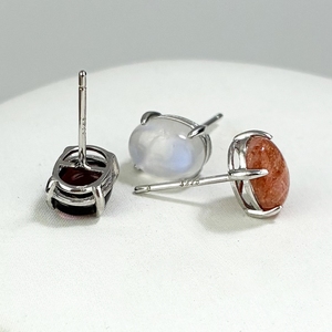 Boucles <span class=keywords><strong>d</strong></span>'oreilles de fiançailles de luxe en argent sterling massif ovale en pierre de lune S925 - Product Image 5
