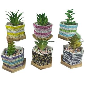 Kit de Macetas de Cerámica <span class=keywords><strong>para</strong></span> Suculentas, Coloridas con Brillantina de Diamantes, Pequeñas Macetas de Escritorio <span class=keywords><strong>para</strong></span> <span class=keywords><strong>Cactus</strong></span>, Decoración Clásica <span class=keywords><strong>para</strong></span> el Hogar/Oficina - Product Image 1