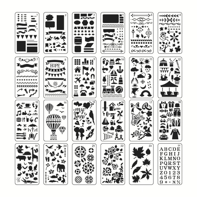 New Stationery Customized Shaped Art Painting Template Journal Stencil Set 30 Pcs Painting Stencil Cute Diy Stencil