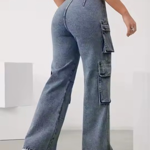 Jeans de Cintura Media Personalizados para Mujer, Estilo Hip-Hop Urbano, Vintage, Lavado Ácido, Desgastado, con Múltiples Bolsillos, Tipo Cargo - Product Image 4