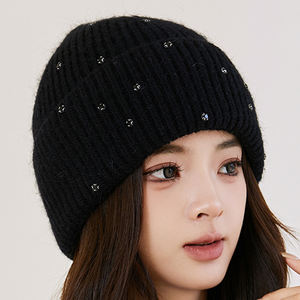 หมวกไหมพรมแฟชั่นสำหรับผู้หญิง ดีไซน์เก๋ ขนกระต่าย ประดับเพชรเทียม หนานุ่ม อุ่นสำหรับฤดูหนาว ขายส่ง หมวกบีนนี่สำหรับผู้หญิง - Product Image 5