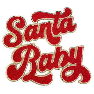 Parches de chenilla brillantes de Feliz Navidad con purpurina personalizada, camisa con letras de Santa Baby Chenille, parche para planchar para tela - Product Image 2