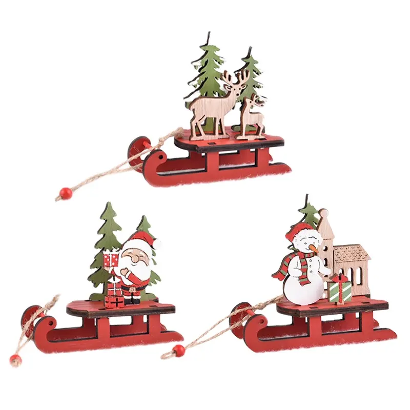 Christmas decoration supplies wooden color assembled sleigh cartoon crafts old man window ornaments children's DIY gift
