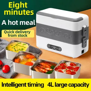 Multifunctional 4L Heating Cooking Lunch Box 304 Stainless Steel Inner Liner Hot Bento Lunch Box With Thermal